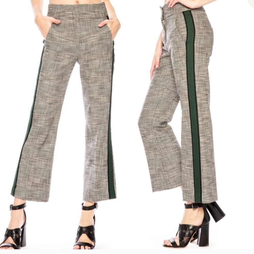 Veronica Beard Cormac Trousers Green Stripe Plaid
